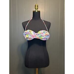 Victorias Secret Colorful Floral‎ Ruffle Bandeau Swim Top 34B